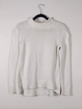 J. Crew 1988 Rollneck Sweater in Cotton Ivory Women's Size Small